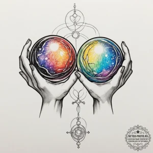 Tattoo sketch gemini twins holding a single,... - эскиз тату (№1754678161_0, 08.08.2025 18:36) — tattoo-photo.ru