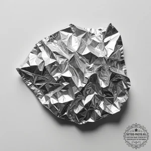 A close-up of crumpled aluminum foil, showing... - эскиз тату (№1754680969_0, 08.08.2025 19:22) — tattoo-photo.ru