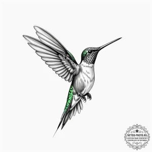 Tattoo design a subtle hummingbird, its wings... - эскиз тату (№1754682376_0, 08.08.2025 19:46) — tattoo-photo.ru