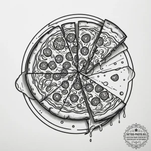 Tattoo sketch a slice of pizza on one, a piec... - эскиз тату (№1754682963_0, 08.08.2025 19:56) — tattoo-photo.ru