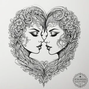 Kiss, tattoo line art, on a clean white paper... - эскиз тату (№1754683989_0, 08.08.2025 20:13) — tattoo-photo.ru