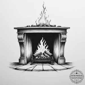 Tattoo sketch a fireplace with a cozy fire bu... - эскиз тату (№1754684595_0, 08.08.2025 20:23) — tattoo-photo.ru
