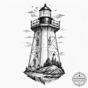 A shot of a lighthouse keeper looking out to... - эскиз тату (№1754684800_0, 08.08.2025 20:26) — tattoo-photo.ru