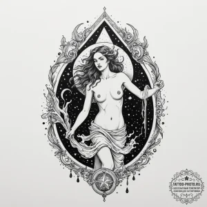 Tattoo sketch aquarius's water-bearer with th... - эскиз тату (№1754687019_0, 08.08.2025 21:03) — tattoo-photo.ru