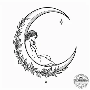 Tattoo sketch a crescent moon with a figure s... - эскиз тату (№1754693443_0, 08.08.2025 22:50) — tattoo-photo.ru