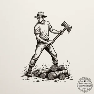 A person splitting logs with an axe., concept... - эскиз тату (№1754695607_0, 08.08.2025 23:26) — tattoo-photo.ru