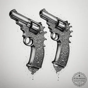 Tattoo design a pair of crossed antique pisto... - эскиз тату (№1754699142_0, 09.08.2025 00:25) — tattoo-photo.ru