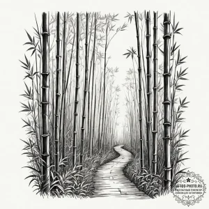 A path winding through a dense bamboo forest,... - эскиз тату (№1754699932_0, 09.08.2025 00:38) — tattoo-photo.ru
