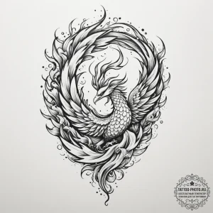 Tattoo design a phoenix rising from abstract... - эскиз тату (№1754704082_0, 09.08.2025 01:48) — tattoo-photo.ru