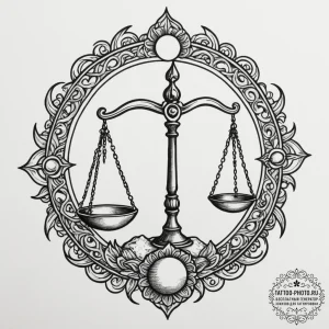 Tattoo sketch libra's scales where one pan ho... - эскиз тату (№1754710206_0, 09.08.2025 03:30) — tattoo-photo.ru