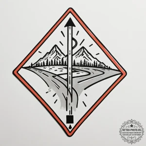 Tattoo design a road sign with a significant... - эскиз тату (№1754713758_0, 09.08.2025 04:29) — tattoo-photo.ru