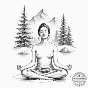 A person meditating in a silent, snowy landsc... - эскиз тату (№1754715140_0, 09.08.2025 04:52) — tattoo-photo.ru