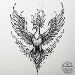 Tattoo sketch a phoenix rising from ashes, re... - эскиз тату (№1754716520_0, 09.08.2025 05:15) — tattoo-photo.ru