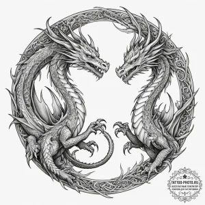 Tattoo sketch a pair of dragons, their bodies... - эскиз тату (№1754716716_0, 09.08.2025 05:18) — tattoo-photo.ru