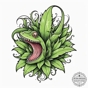 A venus flytrap closing, tattoo drawing outli... - эскиз тату (№1754716915_0, 09.08.2025 05:21) — tattoo-photo.ru