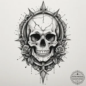 A shattered mirror reflecting a skull, tattoo... - эскиз тату (№1754717702_0, 09.08.2025 05:35) — tattoo-photo.ru