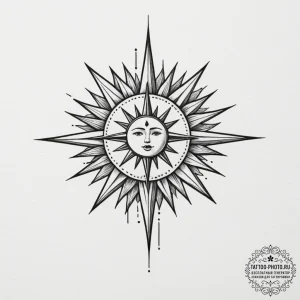 Tattoo sketch: a kolovrat integrated into a s... - эскиз тату (№1754718687_0, 09.08.2025 05:51) — tattoo-photo.ru