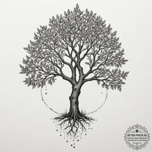 Tattoo sketch a seed growing into a mature tr... - эскиз тату (№1754718885_0, 09.08.2025 05:54) — tattoo-photo.ru
