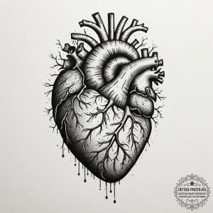 Tattoo sketch an anatomical heart, rendered r... - эскиз тату (№1754719475_0, 09.08.2025 06:04) — tattoo-photo.ru