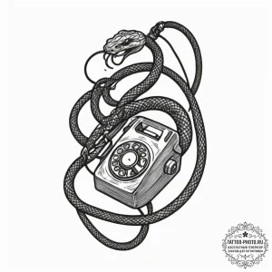 A telephone with its cord turning into a snak... - эскиз тату (№1754719869_0, 09.08.2025 06:11) — tattoo-photo.ru