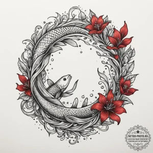 Tattoo design pisces symbols created from flo... - эскиз тату (№1754720458_0, 09.08.2025 06:20) — tattoo-photo.ru
