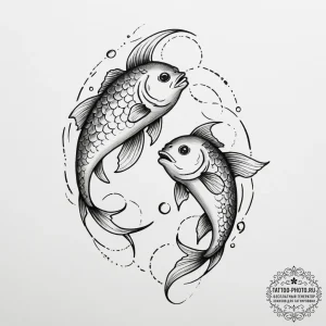 Tattoo design pisces fish, one symbolizing th... - эскиз тату (№1754723610_0, 09.08.2025 07:13) — tattoo-photo.ru