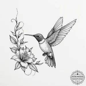 Tattoo design a graceful humming-bird hoverin... - эскиз тату (№1754725186_0, 09.08.2025 07:39) — tattoo-photo.ru