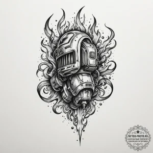 Tattoo design a stylized jetpack with flames... - эскиз тату (№1754727154_0, 09.08.2025 08:12) — tattoo-photo.ru
