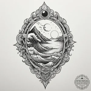 Ocean, tattoo line art, black and grey tattoo... - эскиз тату (№1754728335_0, 09.08.2025 08:32) — tattoo-photo.ru