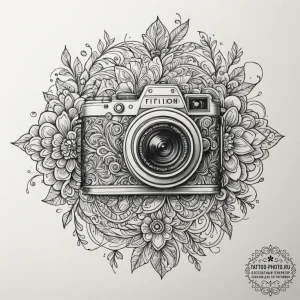 Camera, tattoo drawing outline, muted color p... - эскиз тату (№1754728530_0, 09.08.2025 08:35) — tattoo-photo.ru