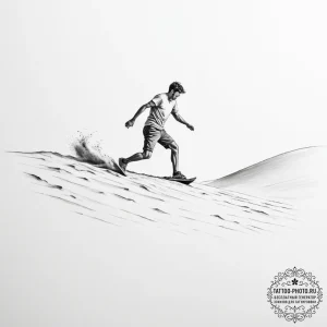 A person sandboarding down a large dune. - эскиз тату (№1754731686_0, 09.08.2025 09:28) — tattoo-photo.ru