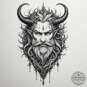 Tattoo sketch: veles, depicted with horns and... - эскиз тату (№1754734077_0, 09.08.2025 10:07) — tattoo-photo.ru