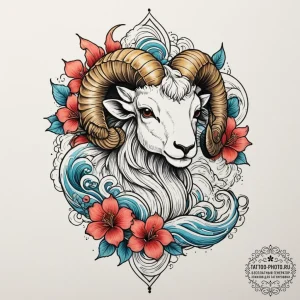 Tattoo sketch an aries ram's head with subtle... - эскиз тату (№1754735480_0, 09.08.2025 10:31) — tattoo-photo.ru