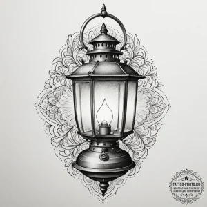 Tattoo sketch a vintage lantern casting a war... - эскиз тату (№1754745182_0, 09.08.2025 13:13) — tattoo-photo.ru