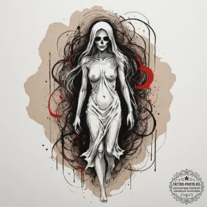 A ghostly apparition in a hallway, artistic t... - эскиз тату (№1754747737_0, 09.08.2025 13:55) — tattoo-photo.ru