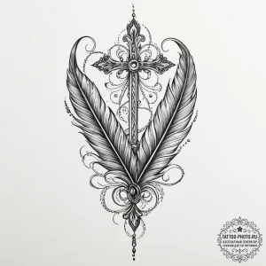 Tattoo sketch a delicate feather., tattoo fla... - эскиз тату (№1754749899_0, 09.08.2025 14:31) — tattoo-photo.ru