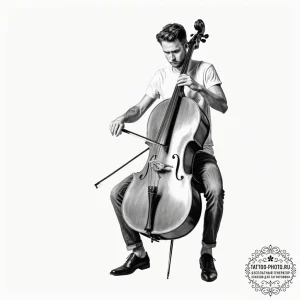 A person playing a cello with intense emotion... - эскиз тату (№1754751274_0, 09.08.2025 14:54) — tattoo-photo.ru