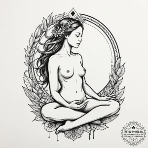 Tattoo sketch: a lunitsa protecting a sleepin... - эскиз тату (№1754752844_0, 09.08.2025 15:20) — tattoo-photo.ru
