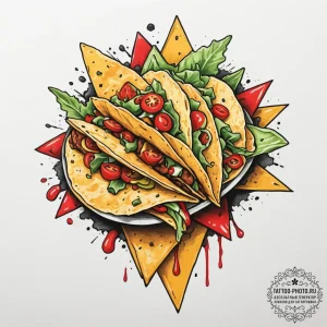 Tattoo sketch a 'taco' on one, 'nachos' on th... - эскиз тату (№1754753247_0, 09.08.2025 15:27) — tattoo-photo.ru