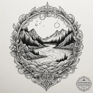 Tattoo sketch: a lunitsa integrated with flow... - эскиз тату (№1754754245_0, 09.08.2025 15:44) — tattoo-photo.ru