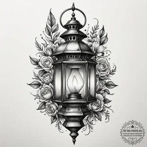 Tattoo sketch a stylized lantern casting eeri... - эскиз тату (№1754758434_0, 09.08.2025 16:53) — tattoo-photo.ru