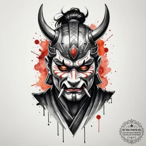 Tattoo design a samurai mask (menpo) with a f... - эскиз тату (№1754760860_0, 09.08.2025 17:34) — tattoo-photo.ru