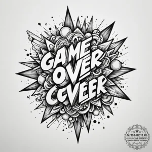 Tattoo sketch an abstract "game over" screen... - эскиз тату (№1754761470_0, 09.08.2025 17:44) — tattoo-photo.ru