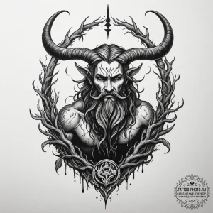 Tattoo sketch: veles, depicted with horns and... - эскиз тату (№1754762475_0, 09.08.2025 18:01) — tattoo-photo.ru