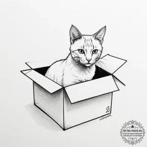 Schrodinger's cat in a box - эскиз тату (№1754763479_0, 09.08.2025 18:17) — tattoo-photo.ru