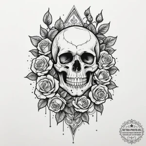 Skull, artistic tattoo sketch, chicano tattoo... - эскиз тату (№1754764083_0, 09.08.2025 18:28) — tattoo-photo.ru