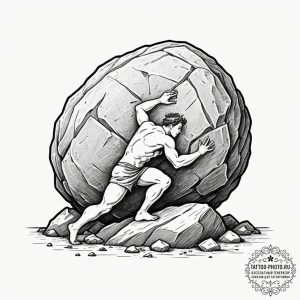 Sisyphus pushing the boulder, tattoo flash sh... - эскиз тату (№1754764895_0, 09.08.2025 18:41) — tattoo-photo.ru