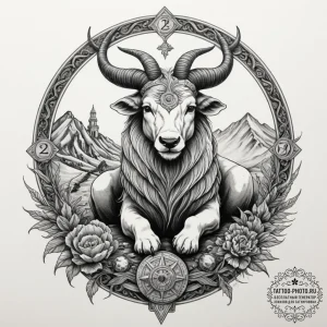 Tattoo design a zodiac animal guarding an anc... - эскиз тату (№1754766084_0, 09.08.2025 19:01) — tattoo-photo.ru