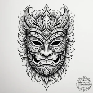 A polynesian tiki mask, concept art for tatto... - эскиз тату (№1754768486_0, 09.08.2025 19:41) — tattoo-photo.ru