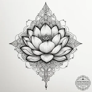 Tattoo design a lotus flower, blooming in dar... - эскиз тату (№1754768888_0, 09.08.2025 19:48) — tattoo-photo.ru